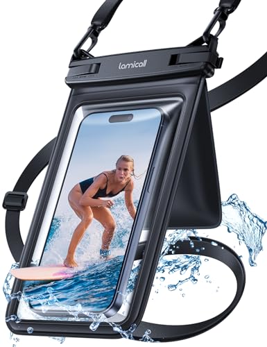 Lamicall Funda Impermeable para Celular - [Bolsa Doble] IPX8 Bolsa para Celular contra Agua, Waterproof Case con iPhone 14 15 16 17 Pro MAX,Galaxy S23 S24 Ultra, Todos los 4-7.5" con Funda, 1 Pack