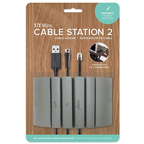 UT Wire UTW-CS04-GY Cable Station-2 Mountable Organizer, Writable Grey | 2pc Pack