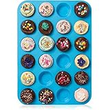 Lucentee Large Mini Muffin Pans - Top Non Stick Bakeware for Muffins, Cakes and Cupcakes - 24 Cups Texas Jumbo Silicone Mold / Baking Tray - Heat Resistant Tins up to 450°F- Easy to Clean - Blue