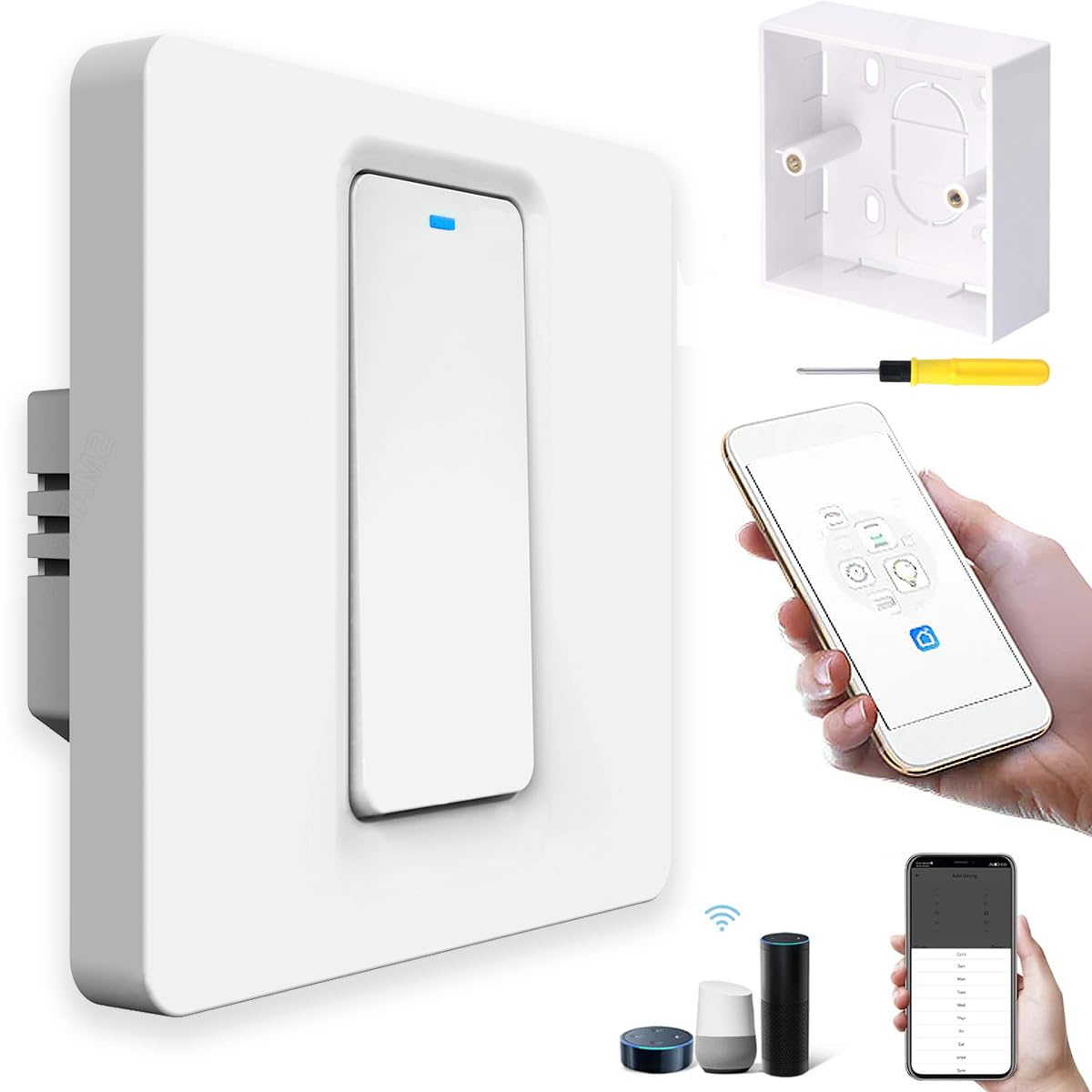 Acmerota 20A WIFI Smart Water Heater Timer Switch 4000W Button Boiler, Compatible for Google Home Alexa APP Control (45mm Deep Box)