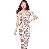 Fancyqube(TM) Women's Floral Short Sleeve Scoop Neck Midi Dress