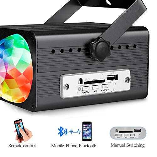 Flysight USB Party Lights LED DJ Disco Ball Light with Bluetooth Speaker MP3 Music Sound Activated Portable Stage Laser Lighting with Remote Control Support SD Card for Xmas Club Bar Parties (Black)