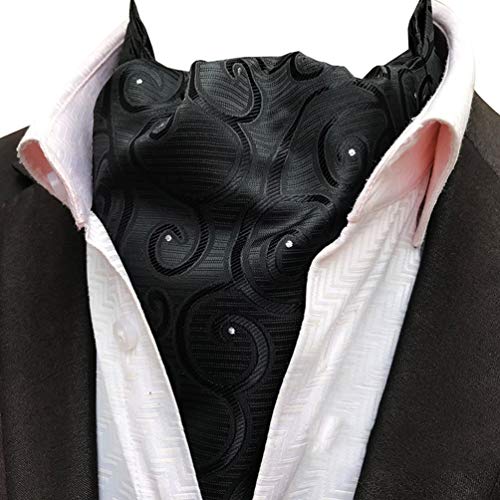 MOHSLEE Men's Black Dots Ascot Woven Silk Suit Cravat Neckties Pocket Square Set - Thumbnail 3