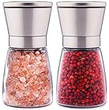 Topnotch Salt and Pepper Grinder Set - Brushed Stainless Steel Salt Mill and Pepper Mill - Adjustable Ceramic Rotor - Glass Body - Set Of 2