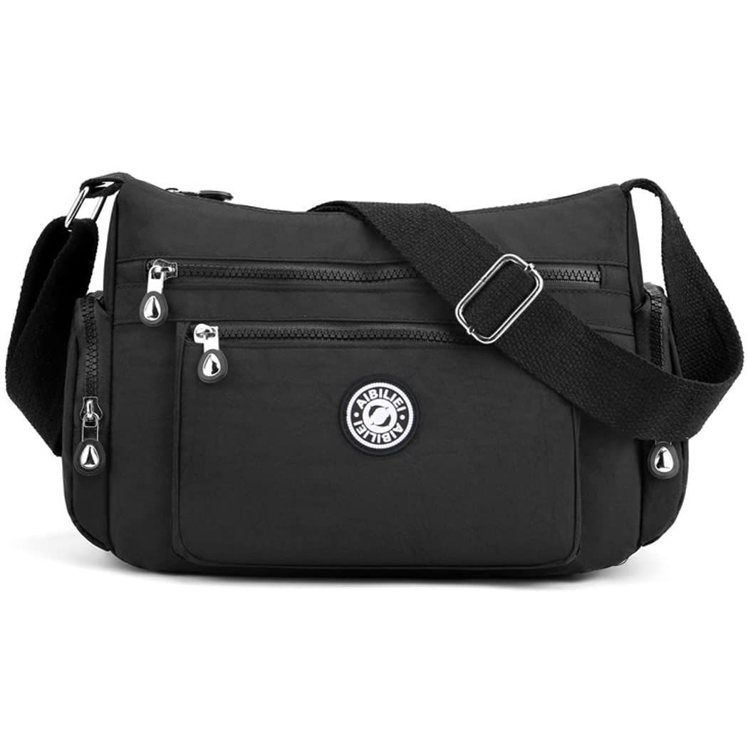 AIBILIEI Women thickened and durable cross body bags messenger bag more pockets Postman's Bag Handbag for travel work shopping beach gathering（(2-black（upgrade）