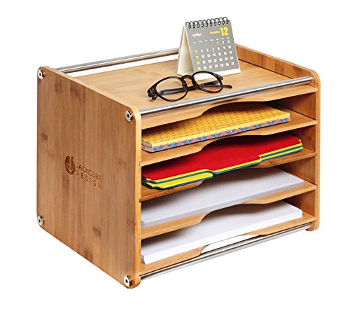 JackCubeDesign 5 Tier Bamboo Office Document File Organizer Desktop Mail Letter A4 Paper Sorter Tray Cabinet Holder Storage Box with Stainless Steel Protection(14 X 10.6 X 10.9) - :MK388A