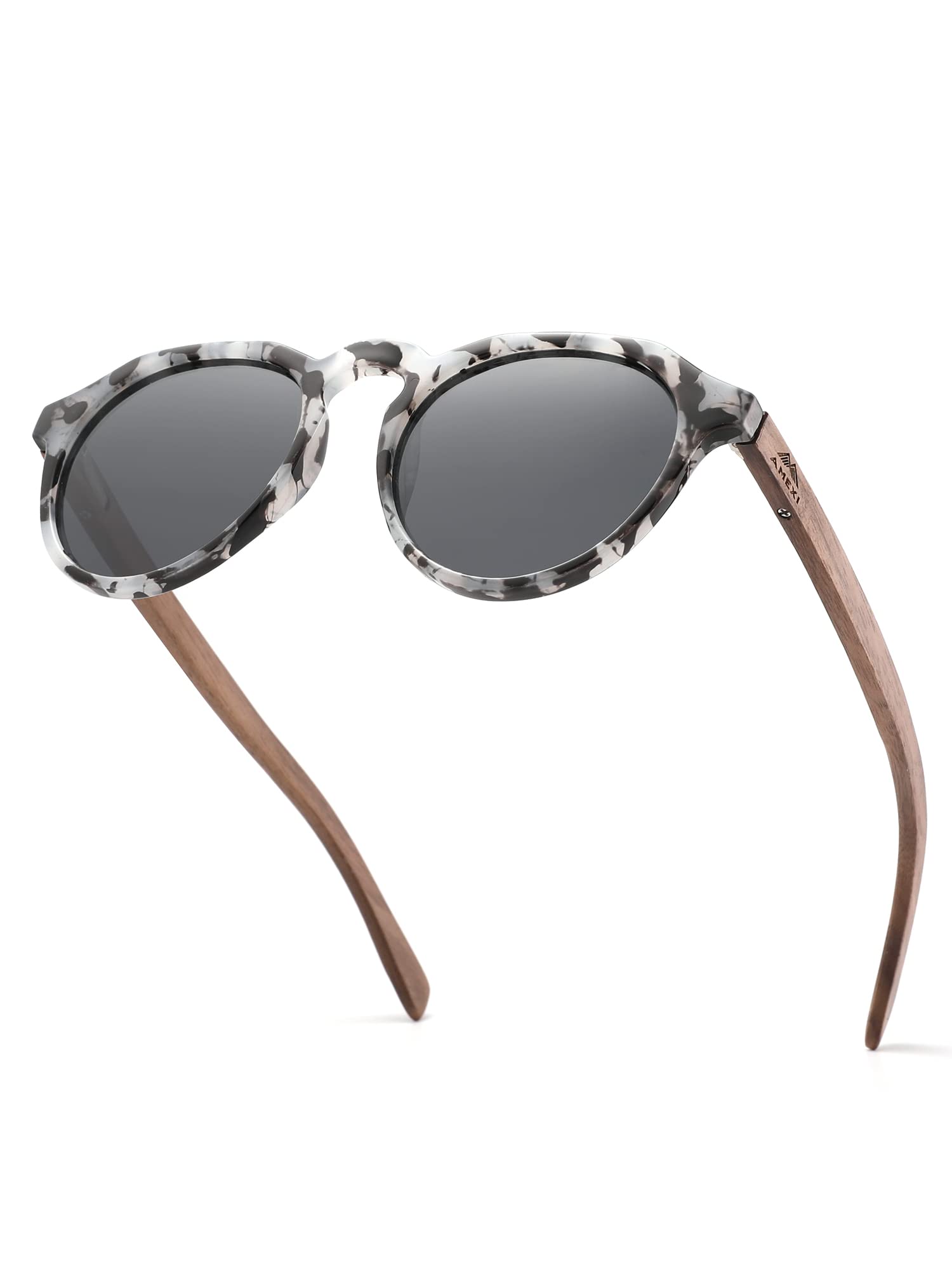 AMEXI CN8048 Wooden Sunglasses Polarised Sunglasses for Men and Women, UV400 Sunglasses/The Frame of the Glasses is Made of Walnut Wood, black, Large