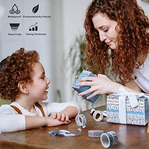 Floral Washi Tape, Colored Flowers Washi Tape Masking Tape Decorative Paper Tape for Bullet Journal, Scrapbook, DIY Crafts, Planners, Gift Wrapping (Colored Flowers)