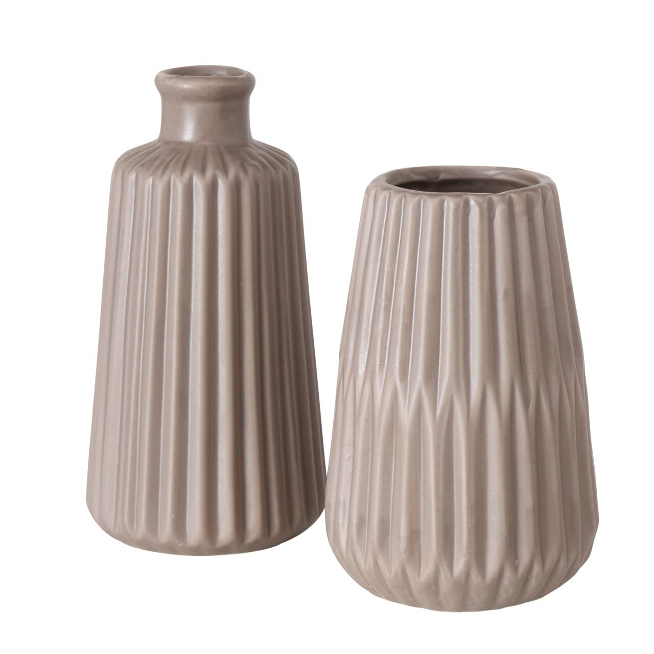 Boltze Esko 2027311 Vases Set of 2 Matte Brown Ceramic Flower Vases Diameter Approx. 8.5 cm Indoor Decoration without Flowers Scandinavian Style