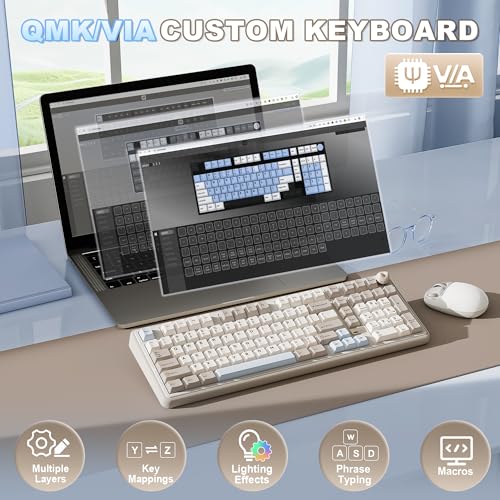 YUNZII B98 PRO QMK/VIA Wireless Mechanical Gaming Keyboard, 96% Layout with Numpad and Cute Cat Knob, BT/2.4G/USB-C, Hot Swap Custom Gasket Keyboard, RGB for Win/Mac (Beige, Candy Linear Switch)