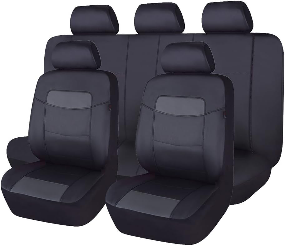 Flying Banner Classic Black Leatherette Car Seat Covers Universal Full Set Seat Covers with Airbag Compatible