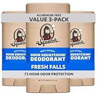 Dr. Squatch Natural Men’s Deodorant – Aluminum Free Natural Deodorant Men with Charcoal & Postbiotics for 72-Hour Odor Protection – Fresh Falls, 2.65oz Stick (3-Pack)