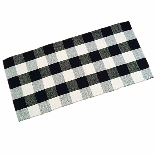 USTIDE 100 Cotton Rugs Black/White Checkered Plaid Rug for Kitchen