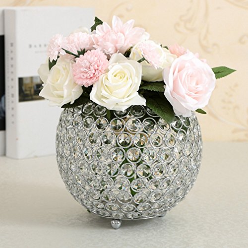 VINCIGANT Decorative Silver Crystal Clear Display Vases / Bowl Candleholders/Candle Shade for Valentines Day Home Holiday Decoration Wedding Coffee Table Decorative Centerpiece ,8 inch Diameter - Thumbnail 5