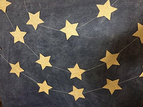Glittery Paper Hanging Star Garland for Holiday, Birthday, Graduation and Wedding Parties. (Gold)