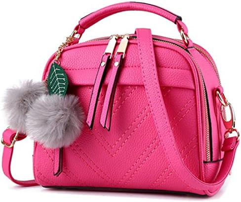 YouNuo Women's Small Crossbody Shoulder Bag with Fluffy Ball Tassel Fashion PU Leather Square Top-handle Handbag Tote Ladies Bags