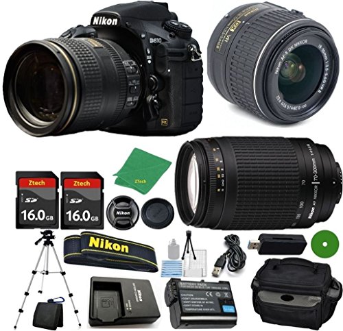 Nikon D810 DSLR - International Version (No Warranty), 18-55mm f/3.5-5.6 DX VR, Nikon 70-300mm f/4-5.6G Nikkor, 2pcs 16GB Memory, Camera Case