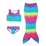 Girls Kids 3pcs Mermaid Tail Tankini Swimsuits Swimwear