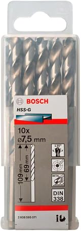 Bosch 10x PRO Metal HSS-G Twist Drill Bit Ø7.50mm Pack of 10 view 2