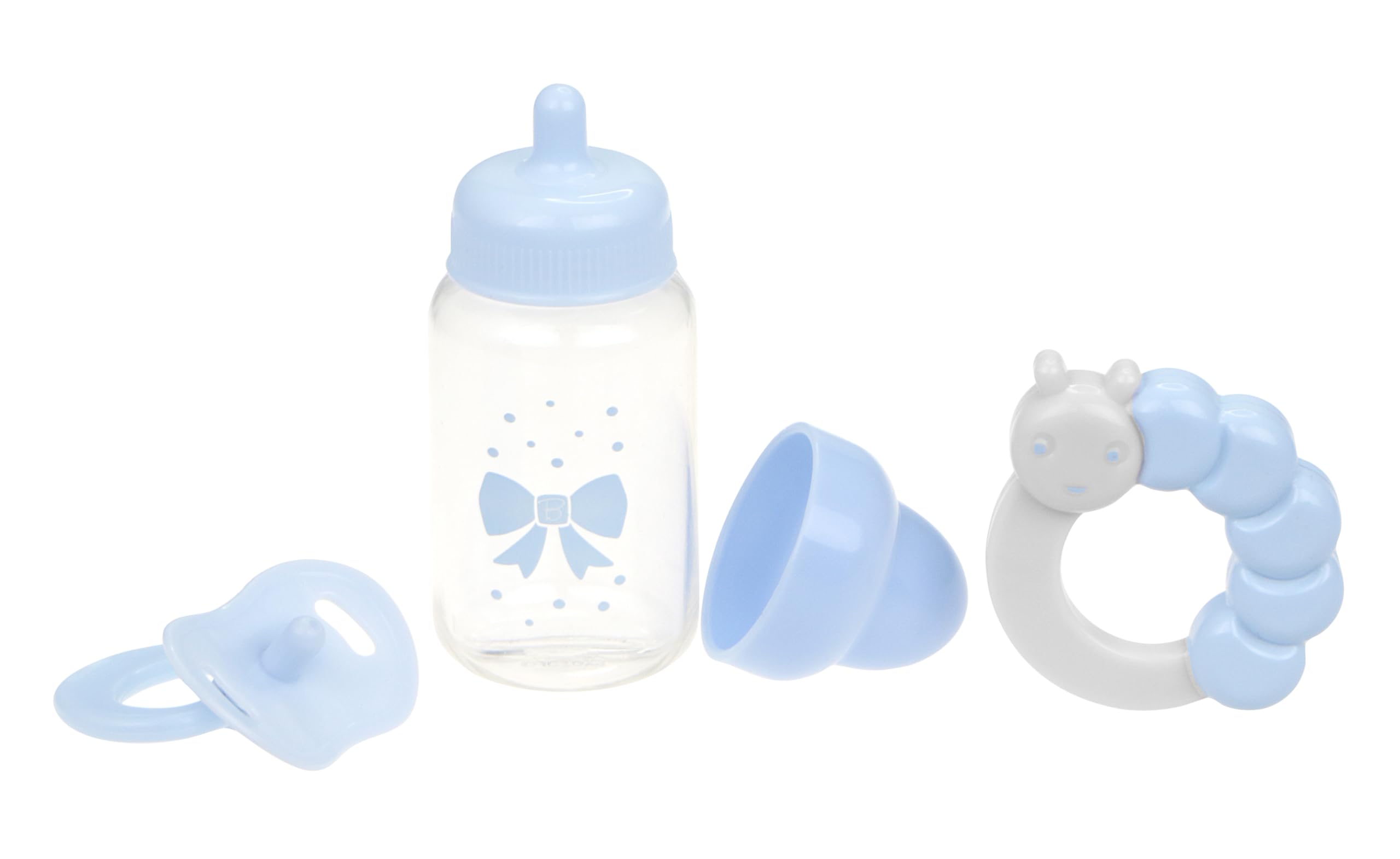 JC Toys - Set of 3 Doll Accessories (Bottle, Pacifier and Rattle), Blue, fits All Dolls up to 50 cm, +2 Years Old