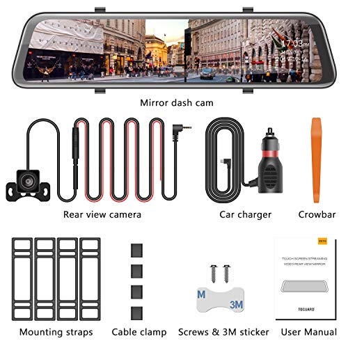 TOGUARD 11" 2.5K Mirror Dash Cam for Cars GPS Voice Control Rear View Camera Touch Screen Front