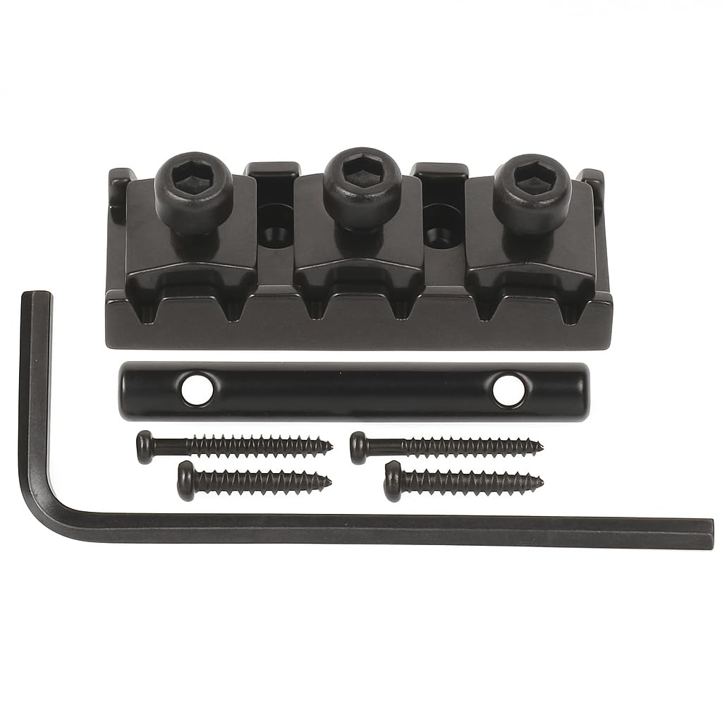 Guitar Locking Nut, 6 Strings Electric Guitar String Locking Nut 42mm with Mounting Screws and Wrench (GE99)