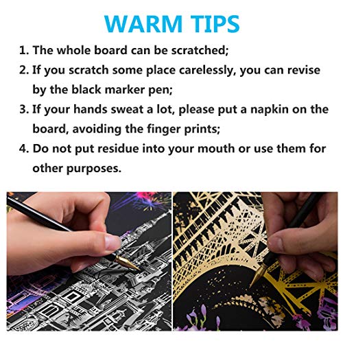 Scratch Paper Rainbow Painting Sketch Pads DIY Art Craft Night View Scratchboard for Adults and Kids - 4 Packs, 16 X 11.2 Inches
