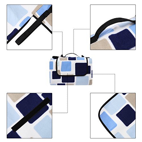 OUTCAMER Large Waterproof Outdoor Picnic Blanket, Portable Folding Picnic Blanket Mat with Tote for Family Camping(Blue-blue checker, 79" × 79")