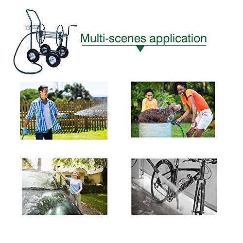 Livebest 4 Wheel Garden Hose Reel Cart Heavy Duty Yard Water Planting with Storage Basket,Holds 390FT Hose