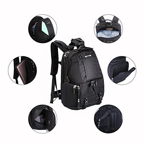 Large Professional Camera Laptop Backpack SLR DSLR Camera Bag for Hiking Traveling with 15"Laptop Ipad Lens Tripod for Canon Nikon Sony Olympus Camera Men and Women(Black)
