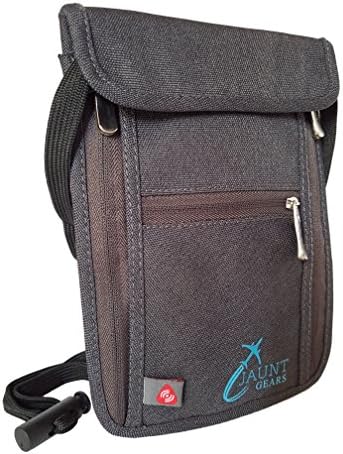 Travel passport wallet neck pouch with RFID safe blocking 600D Nylon (Grey)