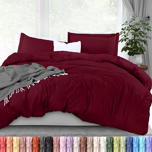Utopia Bedding Duvet Cover Full Size - 3 Piece with Zipper Closure - 1 Comforter Cover 80X90 Inches & 2 Pillow Shams 20X26 Inches (Burgundy) Comforter Not Included