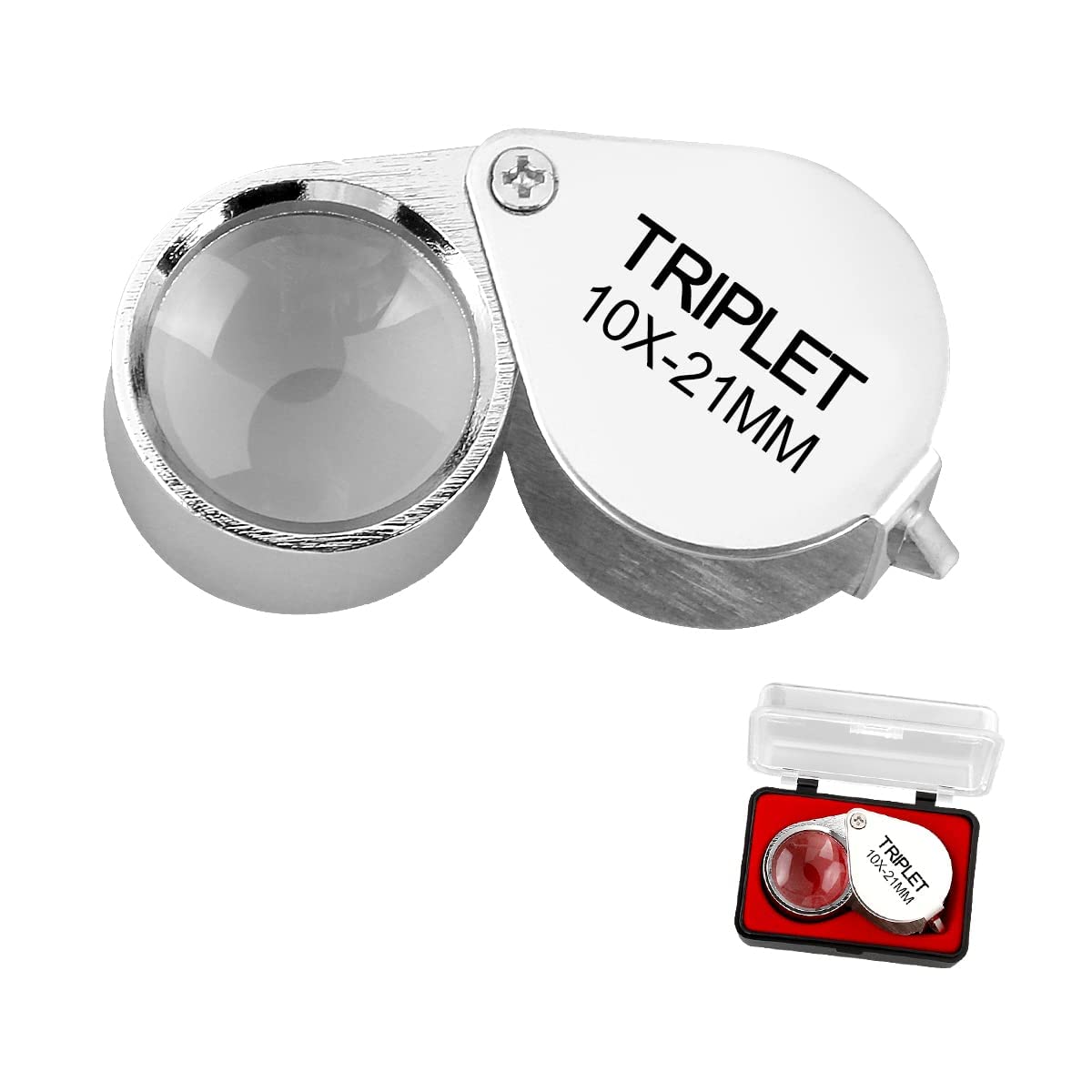 Metal Jewellery Magnifier, GLADFRESIT Folding Handheld Jewellers Loupe Magnifying Glass Lens for Jewellery Identification, Insects Observation, Newspaper Books Reading (10X), 2304-02A