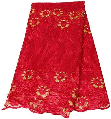 2019 New High Quality Gold 3D Lace Fabric 5Yards Embroidery Rhinestones Bead Lace Fabric 9Colors African Lace Fabric Nigeria Laces Fabric Bridal French Tulle Lace Fabric for Women