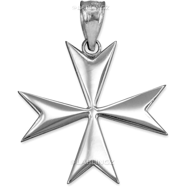 アクセサリー PENDANT MALTESE CROSS CHISELED BLOB Maltese Cross Surfers Cross Black Enamel on Silver Pewter