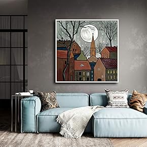 Framed Canvas Home Artwork Decoration Night Canvas Wall Art for Living Room, Bedroom - 16x16 inches