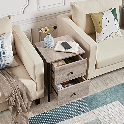 Yaheetech Industrial End Table Set of 2, Side Table with 2 Drawers, Rustic Wooden Table for