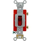 Leviton Extra Heavy Duty Grade, Self Grounding, 20 Amp, 120 Volt, Single-Pole AC Illuminated Toggle Switch, 1221-LHR, Red