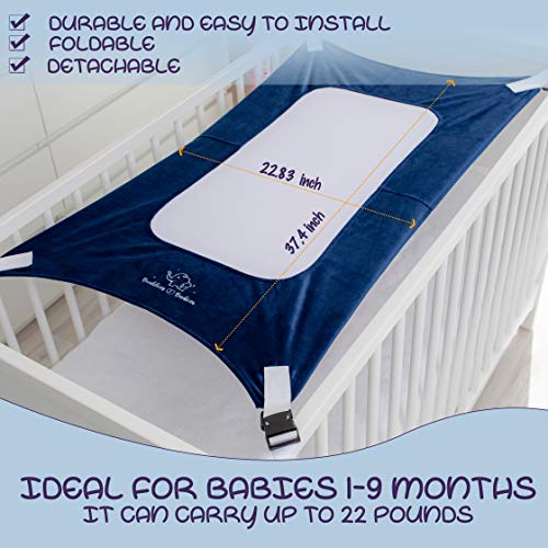 Buddies & Babies Baby Crib Hammock - Safety Crescent Mimics Womb Hanging Bed for Newborns - Best Infant Bed Sleeping with Mesh Support and Adjustable Straps - Great Baby Shower Gift Blue
