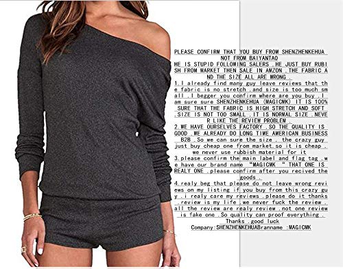 TYFeng Women's Casual One Off Shoulder Long Sleeve Plain Jumpsuit One Piece Rompers (Gray, M)