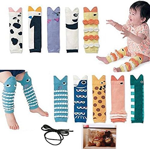 Yaobaby 5-Pairs Baby Infant Arm Knee Leg Warmers, Kneepads, Cartoon Cotton Leg Warmers Socks for Baby Child Knee Pads + one hair rope + 1pc gift card (Fish)