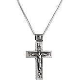 BaBakiak Crucifix Cross Pendant, Eastern Orthodox Necklace, Religious Byzantine Stainless Steel Jewerly for Men Women