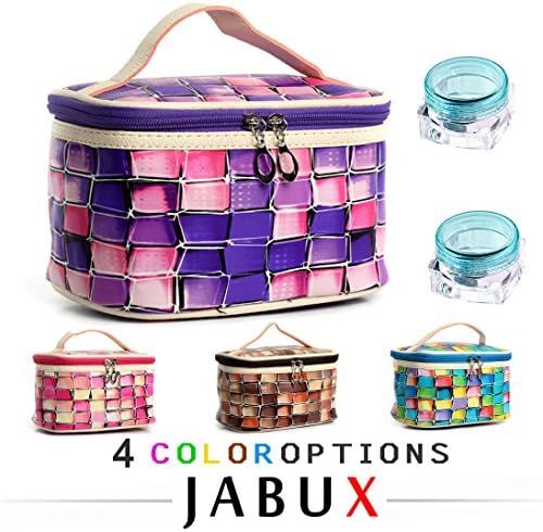 JABUX PU Leather lattice Cosmetic Bag Purple Travel Toiletry Cosmetic Makeup Bag Organizer With Mirror 1 pcs (Free 3 gram Cosmetic Sample Containe 2 Pieces) (Style 3)