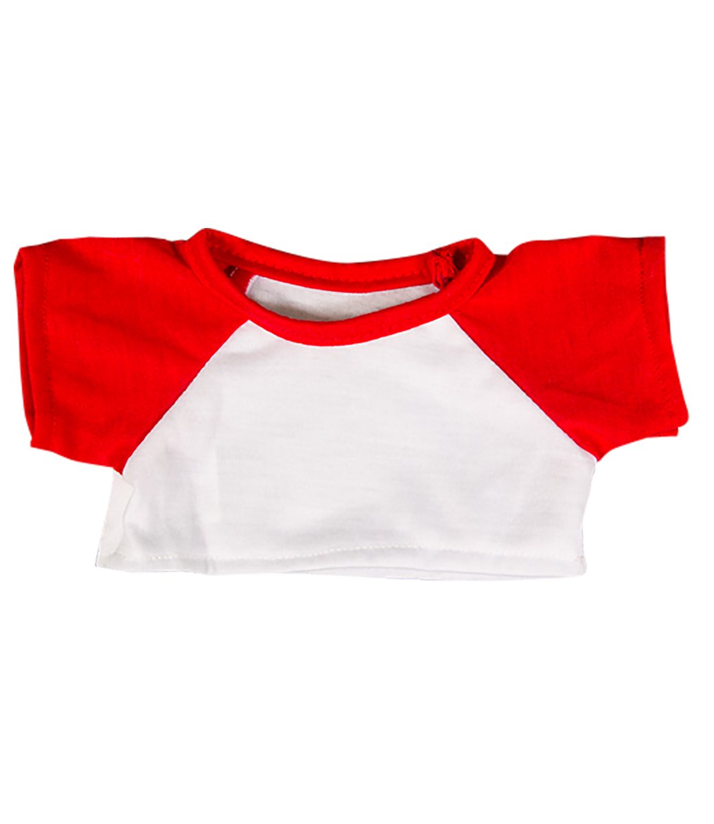 Teddy Mountain White T-Shirt with Red Sleeve Fits Most 8"-10" Webkinz, Shining Star and 8"-10" (20cm) Make Your Own Stuffed Animals