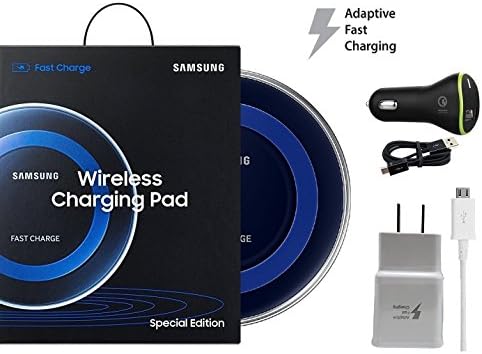 Official Samsung Qi "Fast" Wireless Charging Pad - with "Fast" Wall &amp; Quick Car Charger By PureGear + USB Cable (Combo US Retail Packing) Made in Vietnam