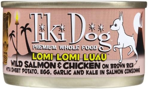 Tiki Dog Gourmet Whole Food 12-Pack Lomi Lomi Luau Wild Salmon and Succulent Chicken on Brown Rice with Sweet Potato, Egg, Garlic, Kale in Consommé Pet Food