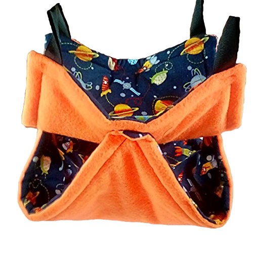 Pet cage padded double hammock with hooks has outer space