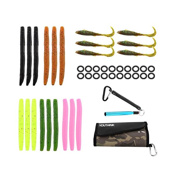 Fishing-Soft-Lures-Set-Artificial-Bait-Lure-with-15-Worms-6-Curl-Tail-Lures-1-Wacky-Rig-Tool-20-O-Rings-1-Waterproof-Fishing-Lure-Organizer-Bag-for-Saltwater-Freshwater-Bass-Trout-Barracuda-Salmon Fishing-Soft-Lures-Set-Artificial-Bait-Lure-with-15-Worms-6-Curl-Tail-Lures-1-Wacky-Rig-Tool-20-O-Rings-1-Waterproof-Fishing-Lure-Organizer-Bag-for-Saltwater-Freshwater-Bass-Trout-Barracuda-Salmon