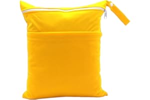 babeine Wet Dry Bag for Baby Cloth Diapers, Waterproof Reusable with Two Zippered Pockets Travel Beach Pool Soiled Baby Items Yoga Gym Bag for Swimsuits or Wet Clothes (yellow)