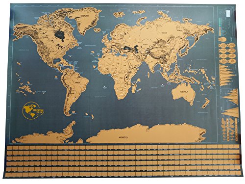 Scratch Off World Map - Detailed Scratchable Tracker Poster with US States and Country Flags - Includes FREE Scratcher Pen Tool - Perfect Gift for your Goals & Adventures (32 in. x 24 in.)